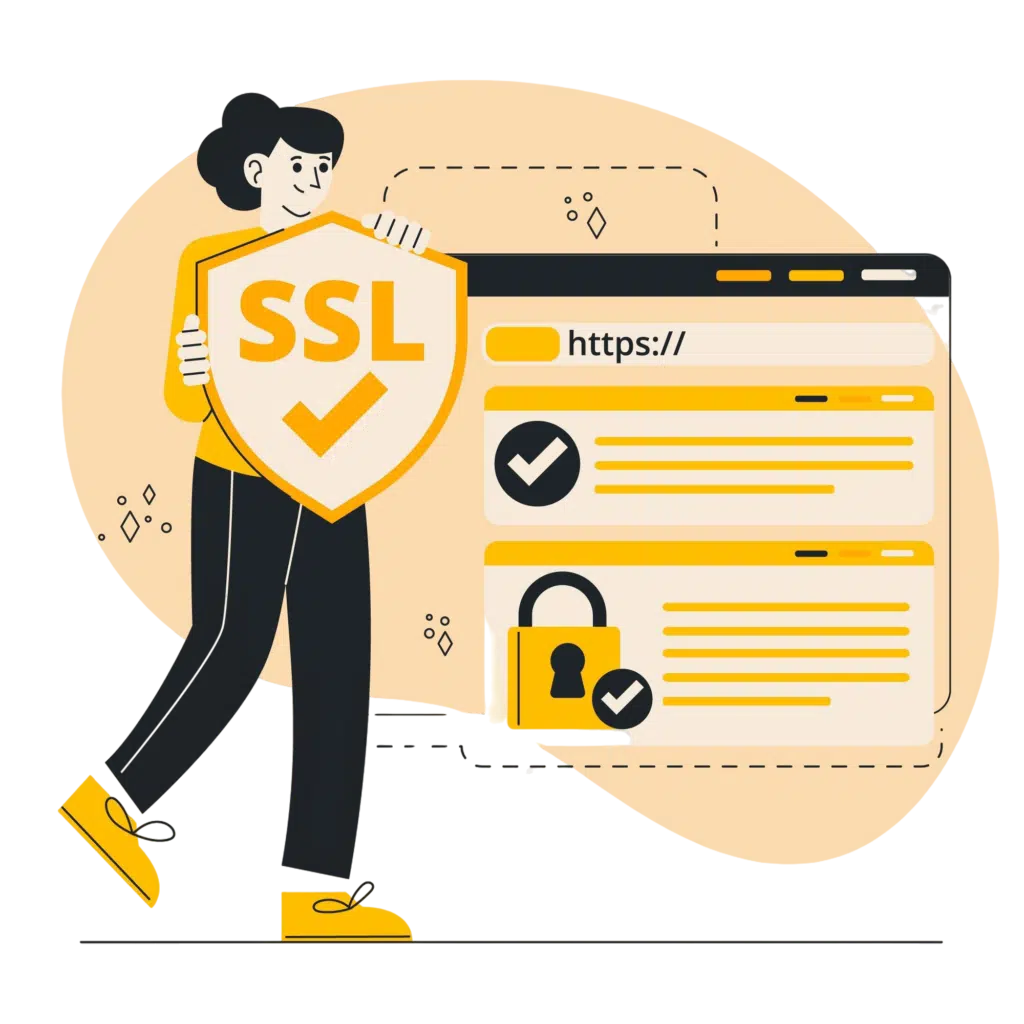 Dibujo de mujer mostrando un certificado SSL